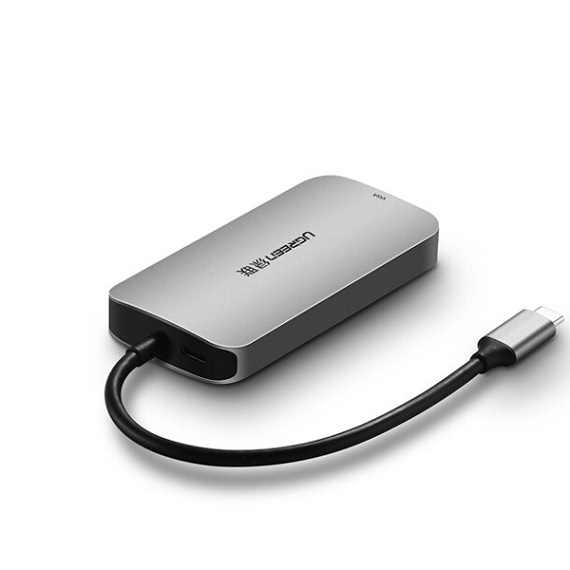 Thiết bị mở rộng USB type-C sang VGA/ Hub USB 3.0 hỗ trợ sạc cổng USB-C chính hãng Ugreen 50210