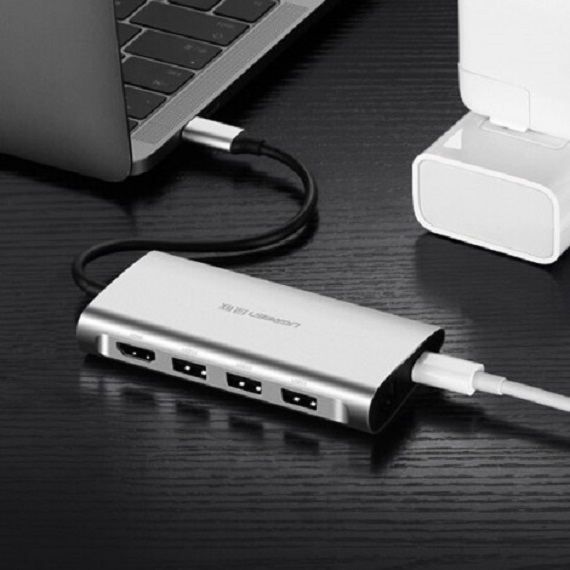 Thiết bị mở rộng USB type-C sang HDMI/Ethernet/Hub USB 3.0/Card SD/TF Ugreen 50516 màu bạc cao cấp 2