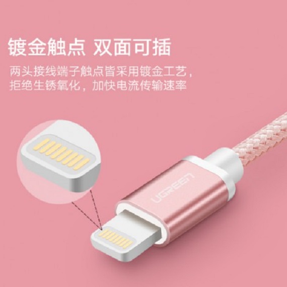 Cáp Sạc USB Lightning Chuẩn MFi dài 1M5 Màu Hồng Ugreen 30591 2