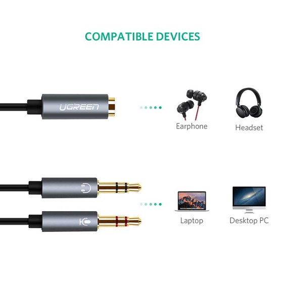Cáp Audio 3,5mm âm ra 2 đầu 3,5mm 1 Mic 1 loa chính hãng Ugreen 20899 mạ vàng cao cấp 2