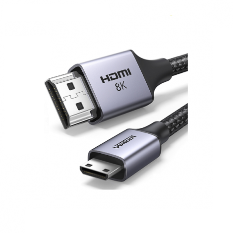 Cáp chuyển đổi Mini HDMI to HDMI 2.1 dài 1m Ugreen 15514 HD163, hỗ trợ 8K@60Hz 4K@144Hz 48Gbps, Dynamic HDR, eARC