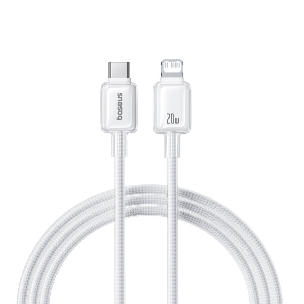 Cáp sạc nhanh Type-C to Lightning Baseus Crystal Fast Charging 20W dài 2m Moon White P10383101211-01